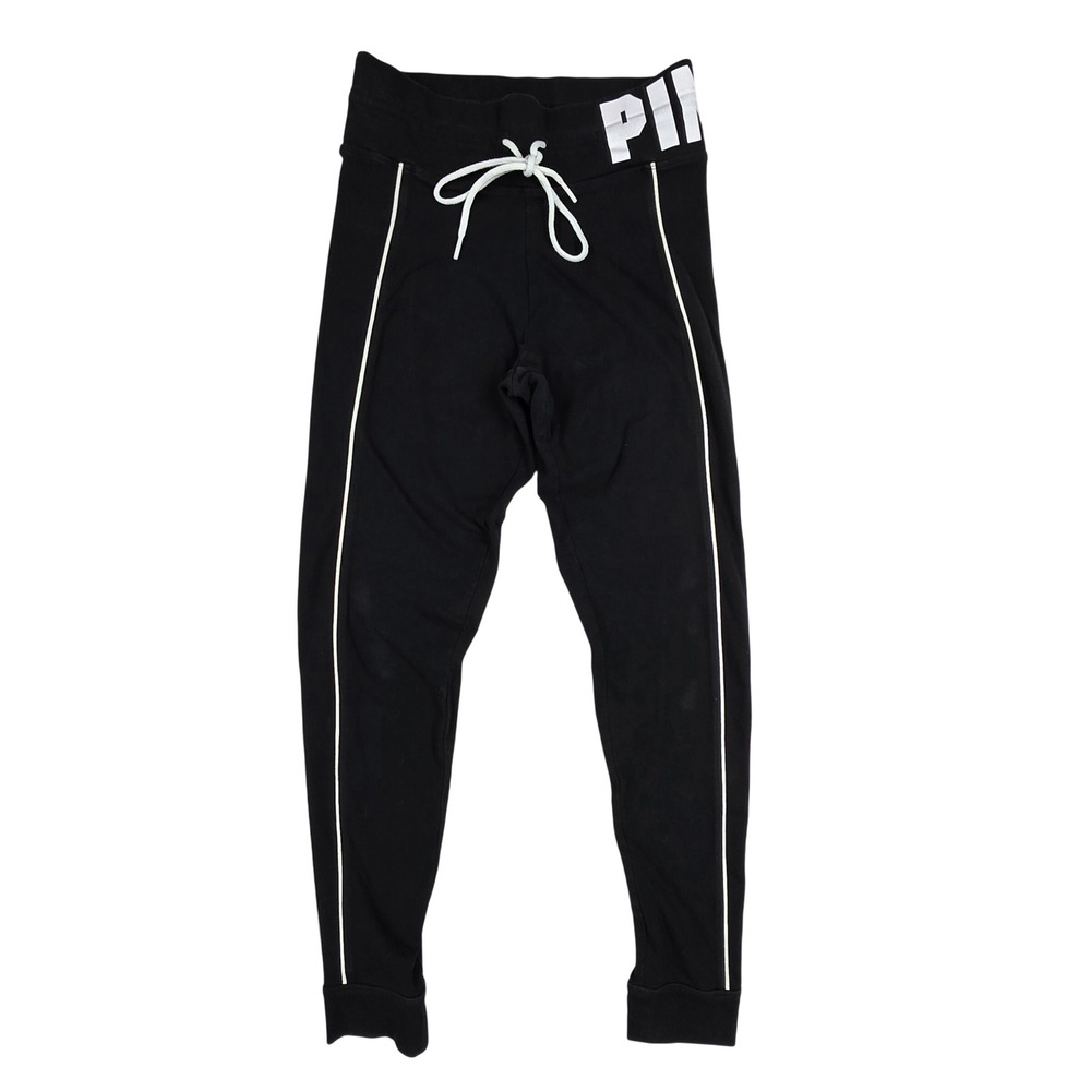 Victoria's Secret PINK Skinny Jogger Sweatpants Black White Logo Medium